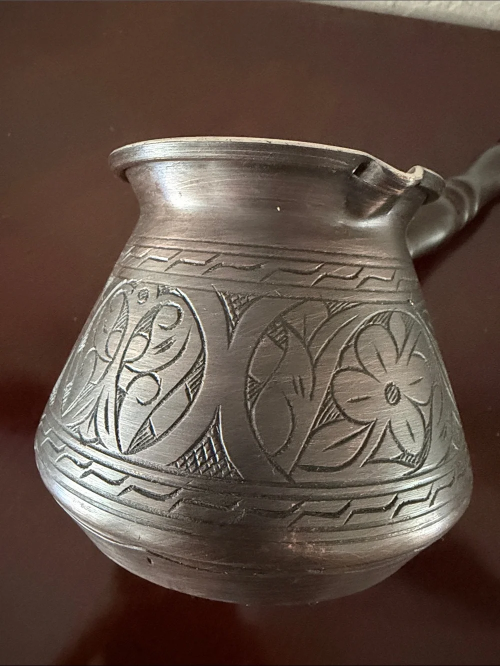 CopperBull Turkish Copper Coffee Pot Cezve Ibrik Hand Engraved 4” never used